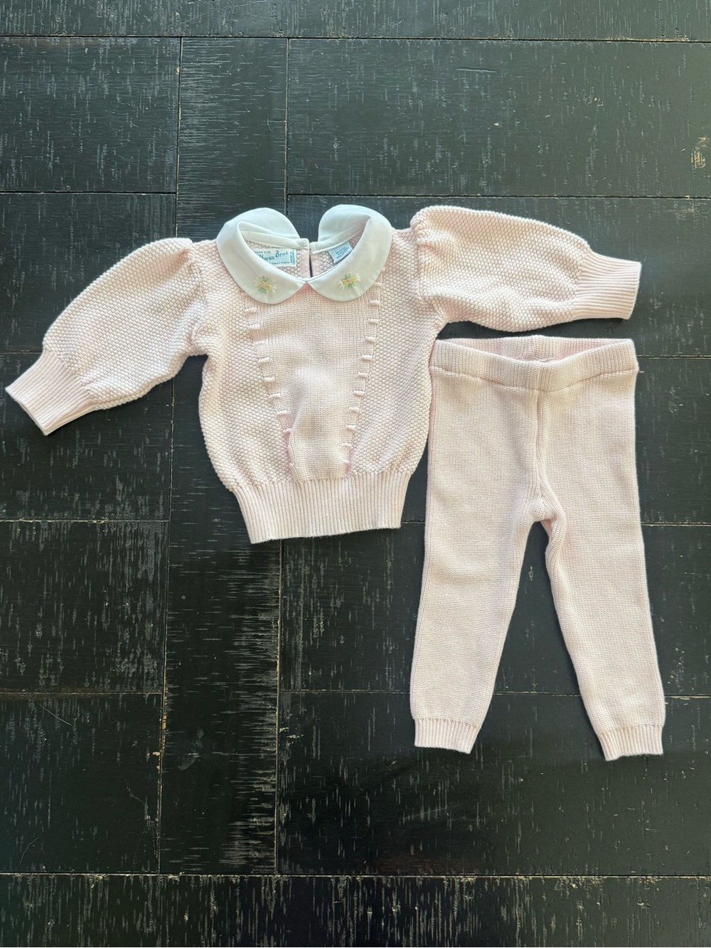 Feltman Bros Soft Pink Knit Two-Piece Set with Embroidered Peter Pan Collar